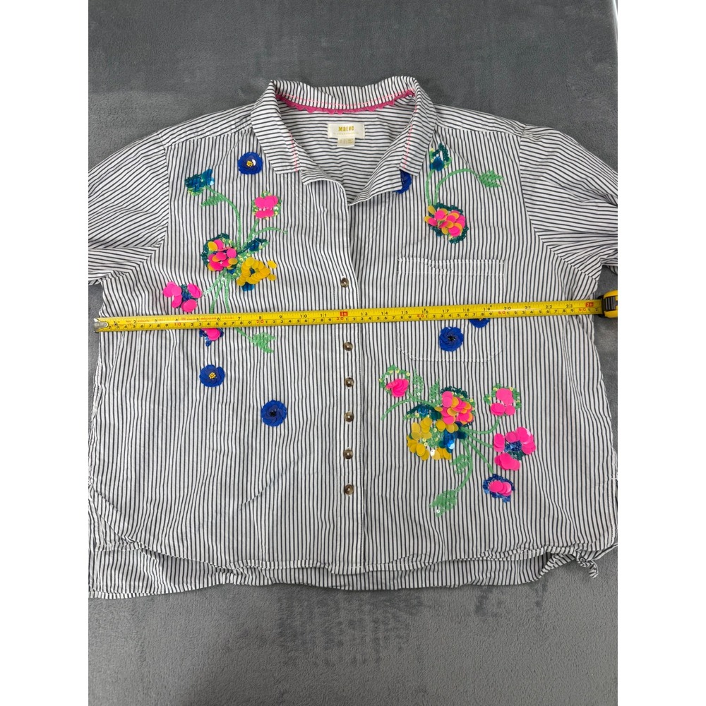 Maeve Anthropologie Embroidered Vertical Striped Button-Up Shirt  Boho Chic 14 - Picture 8 of 10
